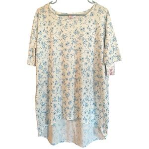 LuLaRoe Irma Tunic Top Small Blue & White Floral High Low Cottagecore NWT